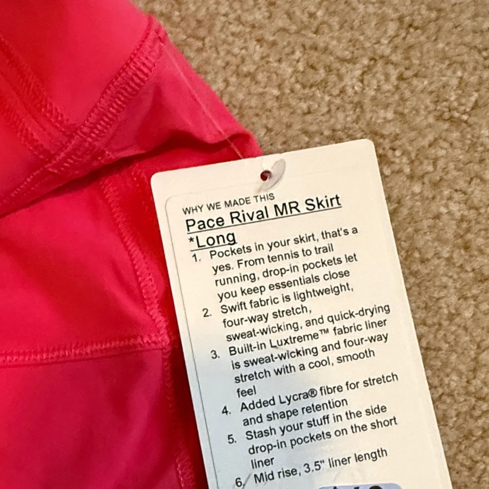 NWT Lululemon Athletica Pink Pace Rival MR Skirt Long - Picture 2 of 3